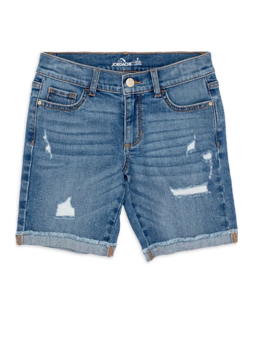 Jordache Girls Cuffed Distressed Jeans Bermuda Shorts